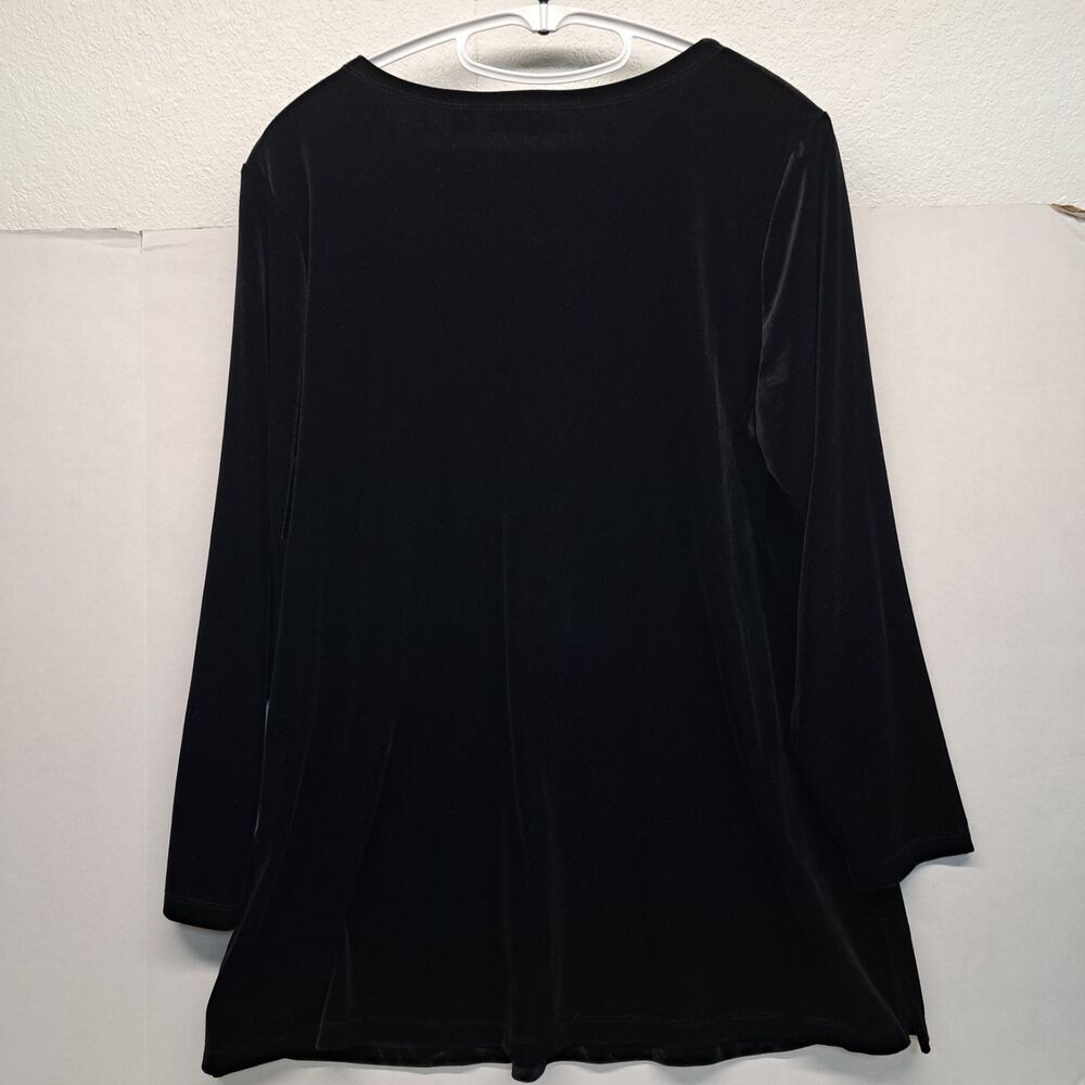 Susan Graver Embellished Beaded 3/4 Sleeve Velvet Black Women's XL Top - Picture 2 of 8
